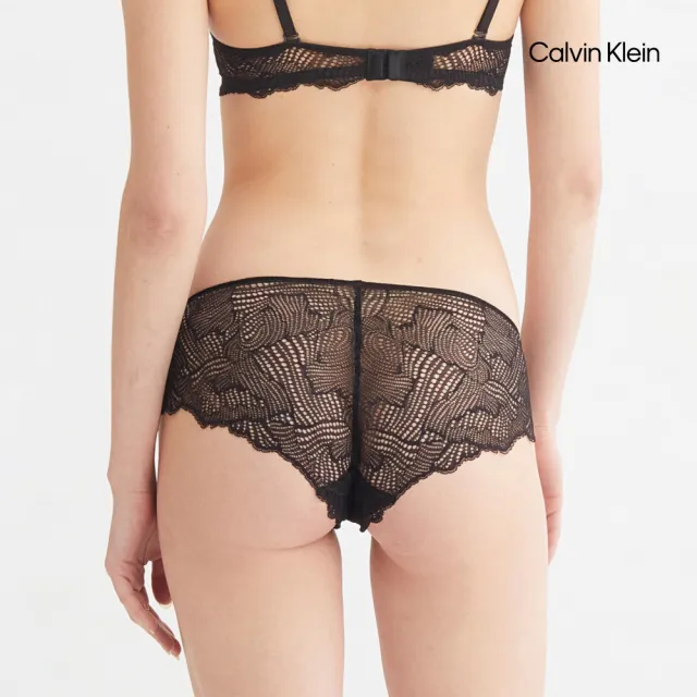 【CALVIN KLEIN】官方旗艦館 CK 波浪邊蕾絲低腰內褲_黑色