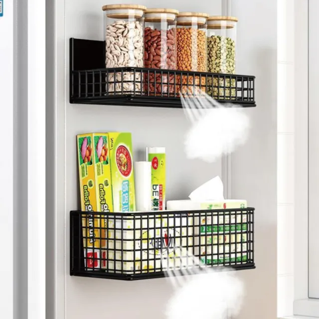 【樂居家】加大款磁吸式收納籃(吸琺板 冰箱置物架 廚房收納 洞洞板 置物盒 強力磁鐵 加大面積 磁吸板)