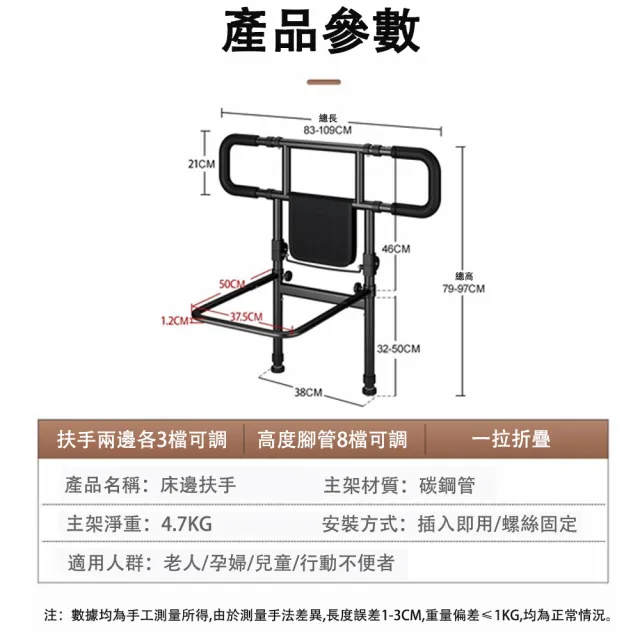 【宅造印象】升級款二合一床邊扶手 輔助起身護欄 落地固定式防摔安全扶手 附收納袋 可調高低寬度