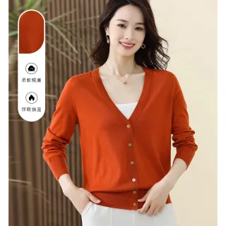 【VERTEX】 V領長袖素面羊毛薄外套-B