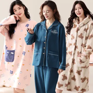 【Kosmiya】1套 多款任選 長短袖睡衣 保暖睡衣 法蘭絨 棉質女睡衣/居家服/睡衣套裝/睡裙(多款/均碼/加大碼)