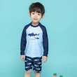 【橘魔法】海浪鯊魚防曬泳衣 防寒衣+五分泳褲+泳帽 三件式 泳裝(玩水褲 兒童水母衣 男童 長袖泳衣)