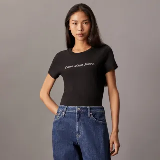 【CALVIN KLEIN】官方旗艦館 CK 經典標誌修身 T 恤_黑色