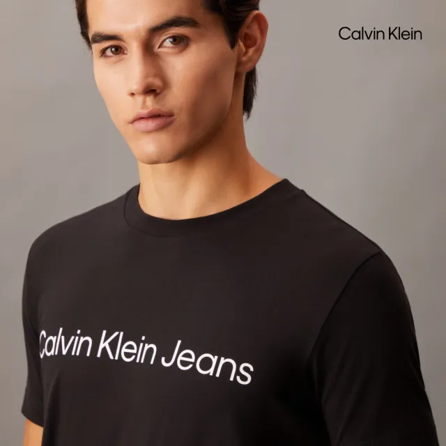 【CALVIN KLEIN】官方旗艦館 CK 經典標誌修身短袖 T 恤_黑色