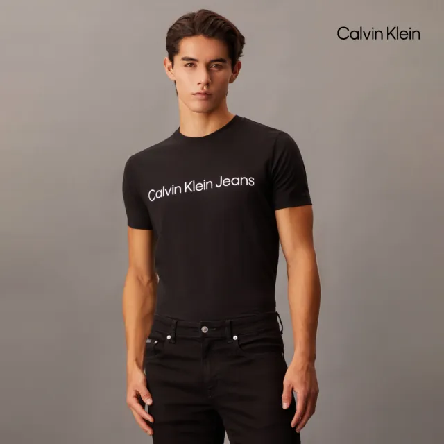 【CALVIN KLEIN】官方旗艦館 CK 經典標誌修身短袖 T 恤_黑色