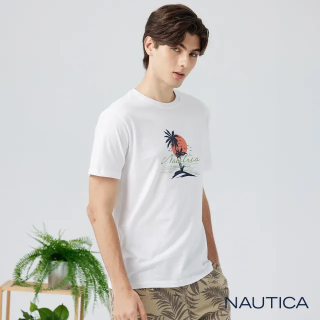 【NAUTICA】官方旗艦 男裝  海島圖騰短袖T恤(白色)