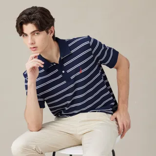 【NAUTICA】官方旗艦 男裝 跳色雙線條紋短袖POLO衫(藍色)