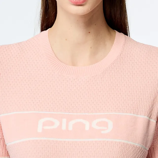 【PING】女款LOGO圓領休閒薄款針織衫-粉橘(GOLF/高爾夫球衫/RH25121-23)