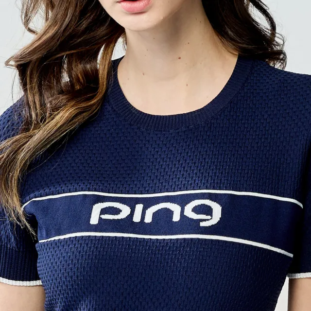 【PING】女款LOGO圓領休閒薄款針織衫-深藍(GOLF/高爾夫球衫/RH25121-58)