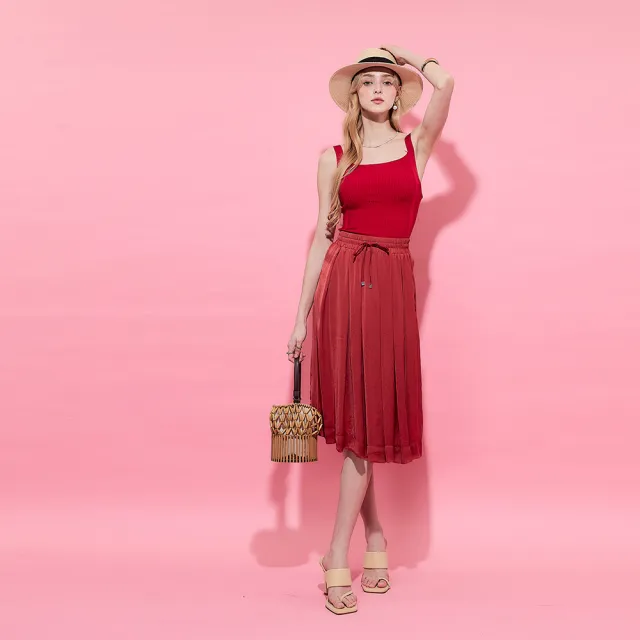 【ICHE 衣哲】Cop.Copine 法國原裝進口簡約百搭鬆緊綁帶造型半長圓裙-2色