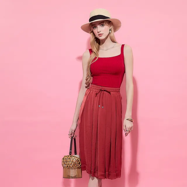 【ICHE 衣哲】Cop.Copine 法國原裝進口簡約百搭鬆緊綁帶造型半長圓裙-2色