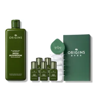 即期品【ORIGINS 品木宣言】靈芝水亮穩膚保濕組(靈芝水 400ml+靈芝乳7mlx5)
