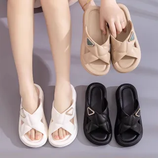 【Alberta】跟高5cm 小香風外穿厚底增高交叉拖鞋 海邊沙灘鞋 時尚涼拖鞋 3色