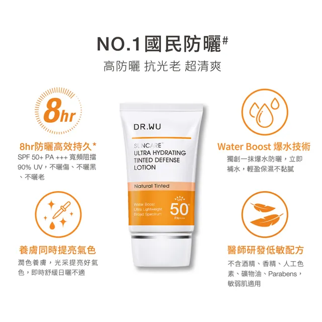 【DR.WU 達爾膚】爆水款 全能保濕潤色防曬乳35ML x2 ★清爽防曬