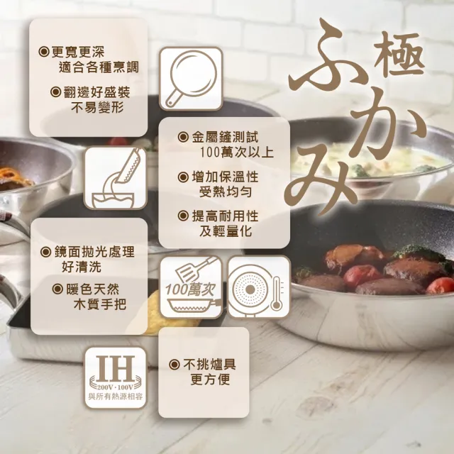 【hokua 北陸鍋具】日本製極大金IH輕量級不沾深型平底鍋22cm含蓋(不挑爐具/可用金屬鏟)