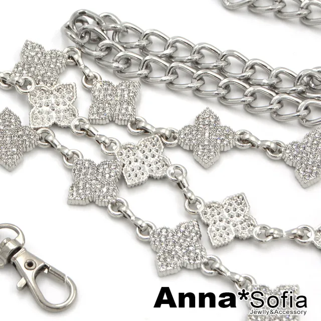 【AnnaSofia】腰鍊腰帶腰封-四葉奢滿鑽 現貨(銀底系)