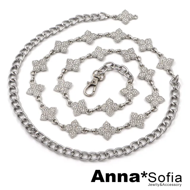 【AnnaSofia】腰鍊腰帶腰封-四葉奢滿鑽 現貨(銀底系)