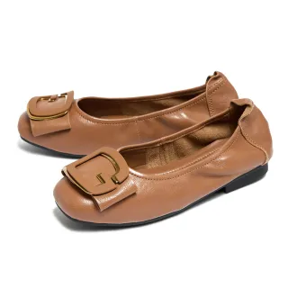【DIANA】質感牛皮G字飾釦平底娃娃鞋(棕色)