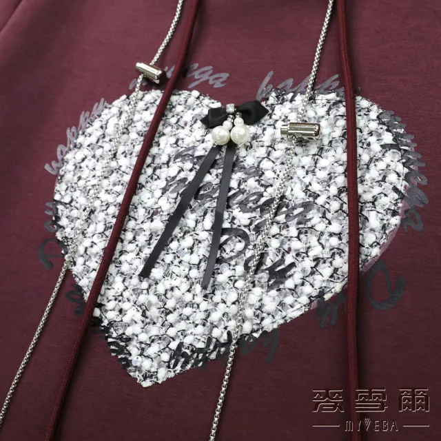 【MYVEGA 麥雪爾】厚磅棉質愛心亮片抽繩長版上衣-紫(復古T/)