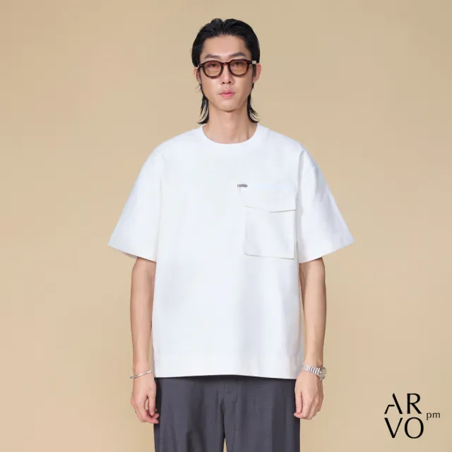 【ARVOpm】男女同款 口袋設計寬版白色T恤00212505102(限時6折)