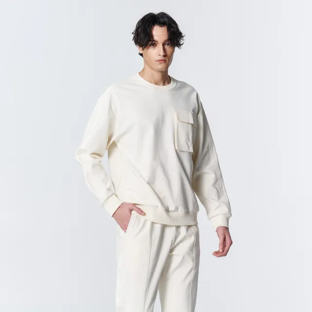 【ARVOpm】男女同款 白色休閒套裝雙口袋紋理套頭套裝上衣00202410124(限時6折)