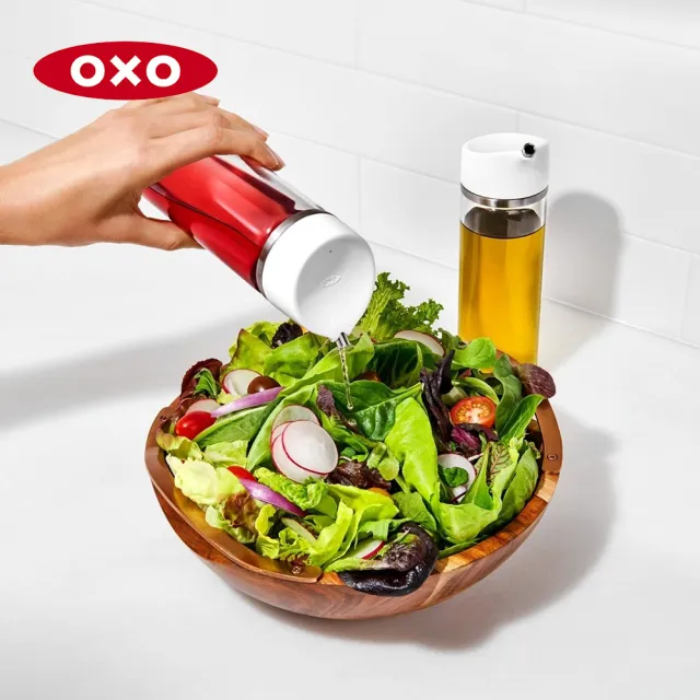 【美國OXO】不滴漏玻璃油醋瓶 2件組355ml(精準控量 壺嘴不滴漏)
