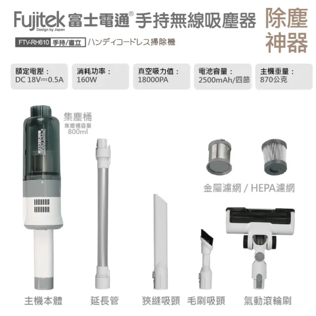 【Fujitek 富士電通】勁渦流手持無線吸塵器 無線吸塵器 輕量化 吸塵器(FTV-RH610)