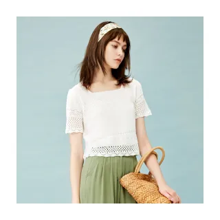 【Le Polka】蕾絲鏤空針織上衣-女