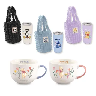 【SENSE LAB . 好感製所】Disney迪士尼萌趣不銹鋼保溫杯530ml雲朵提袋組+花維尼大容量陶瓷馬克杯500ml