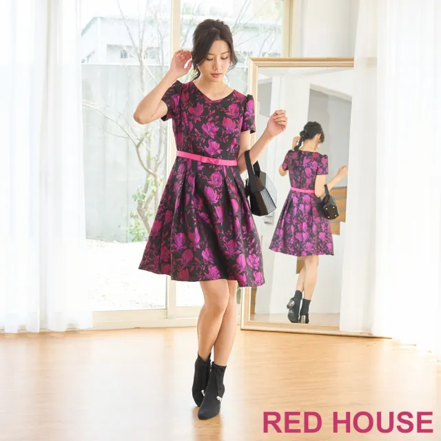 【RED HOUSE 蕾赫斯】輕奢花朵緹花洋裝(紫色)