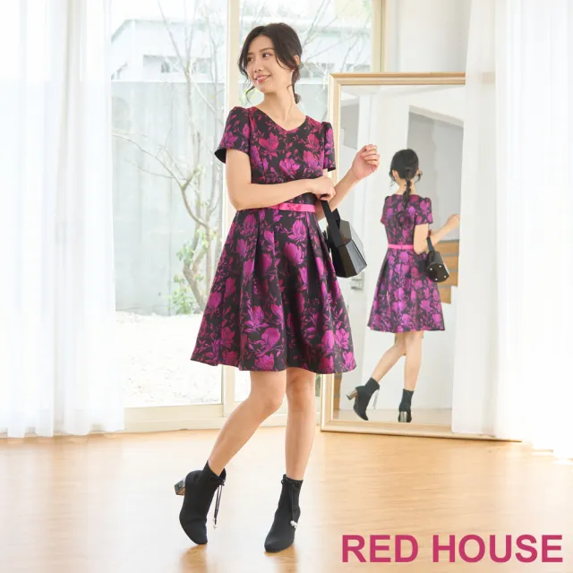 【RED HOUSE 蕾赫斯】輕奢花朵緹花洋裝(紫色)