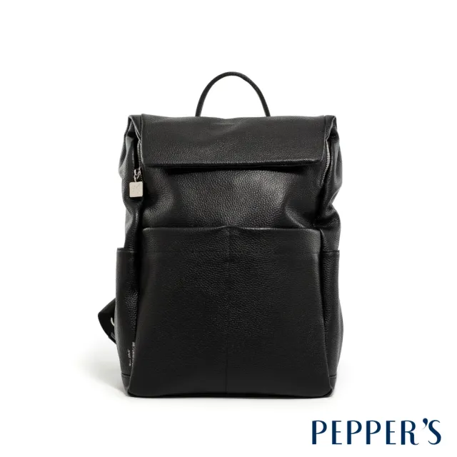 【PEPPER’S】雙11 PEGASUS真皮翻蓋後背包 - 簡約黑/淺石灰(大學生上班族 後背包 公事包 女包男 