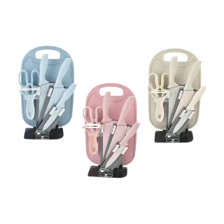 【SILWA 西華】摩卡七件式刀具組 顏色隨機出貨 Q-020(切片刀+主廚刀+水果刀+肉剪+刨刀+砧板+刀座)