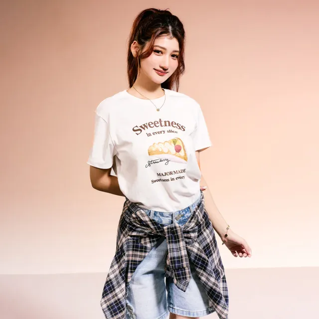 【MAJOR MADE】手繪風法式蛋糕彈力短T(女裝短袖/圖案短T/休閒上衣)