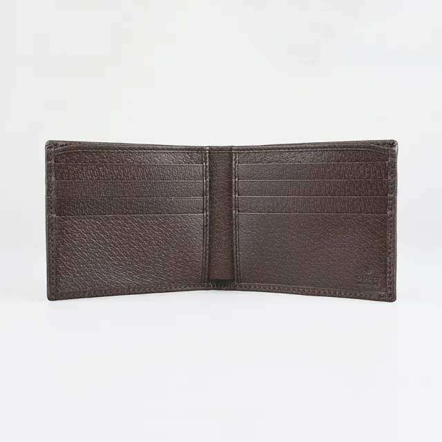 【GUCCI 古馳】GUCCI Ophidia 金屬雙G LOGO塗層帆布拼接皮革對折短夾(米/烏木)