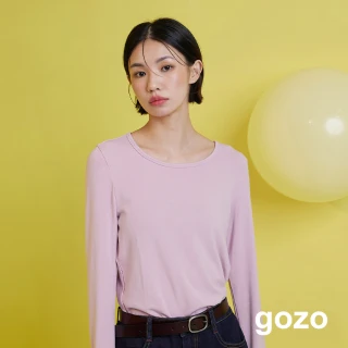 【gozo】HOT發熱圓領長袖上衣(粉色)