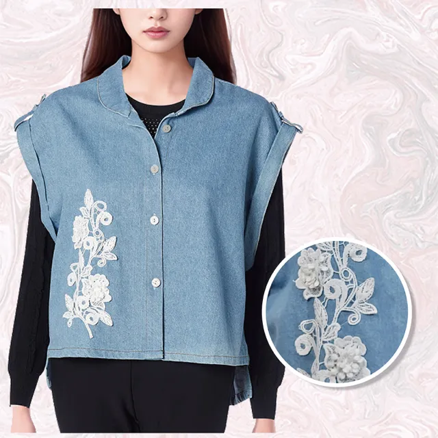 【水衫】牛仔貼布蕾絲短背心2入(M09-77)