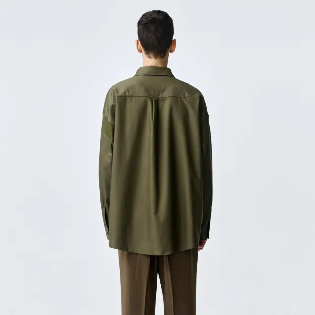 【ARVOpm】男女同款 軍綠拼接設計寬版襯衫00062410106(限時6折)
