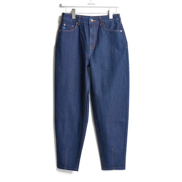 【SOMETHING】女裝 針織丹寧錐形蜜桃褲(原藍色)