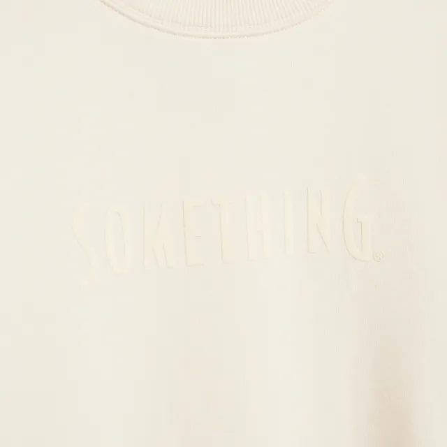 【SOMETHING】女裝 基本素色印花厚長袖T恤(米白色)