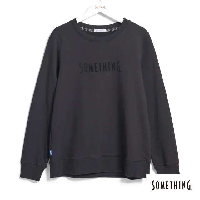 【SOMETHING】女裝 基本素色印花厚長袖T恤(黑色)