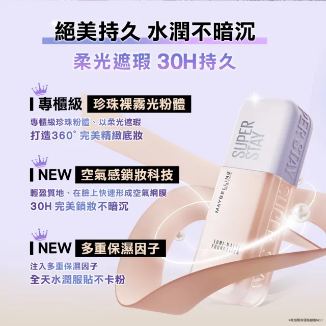 【MAYBELLINE 媚比琳】新色上市!裸霧光持久水粉底 SPF12 PA+++ 2入組(#小方胖)