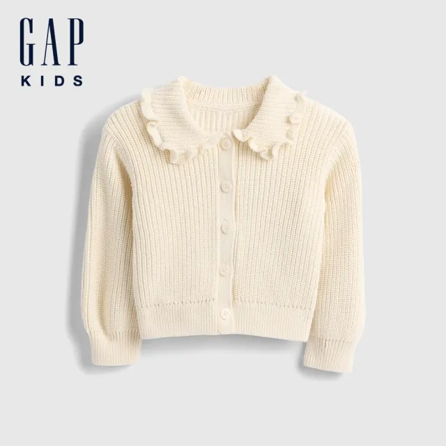 【GAP】女幼童裝 純棉翻領針織外套-象牙白(815996)