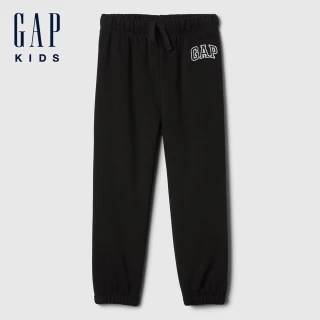 【GAP】男幼童裝 Logo刺繡刷毛束口抽繩鬆緊棉褲-黑色(723587)