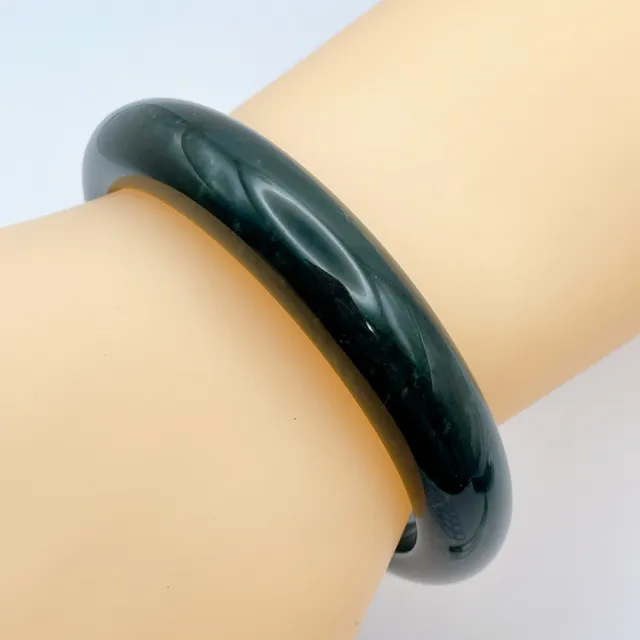 【琪臻珠寶】天然和田玉青海料黑青玉平安鐲玉鐲(17-21圍手鐲_完美無裂_塔青墨玉_618狂歡節_限時搶購)