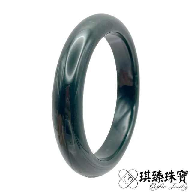 【琪臻珠寶】天然和田玉青海料黑青玉平安鐲玉鐲(17-21圍手鐲_完美無裂_塔青墨玉_618狂歡節_限時搶購)