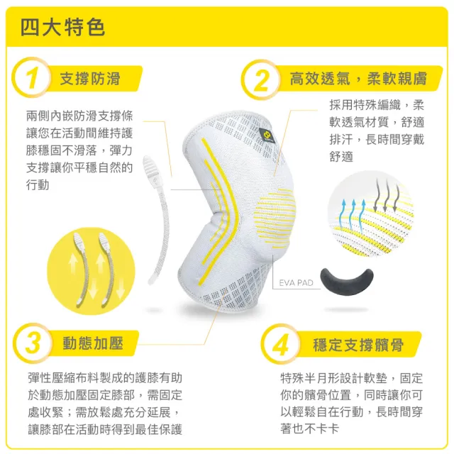 【美國Bracoo奔酷】半月型軟墊支撐套筒護膝S/M/L/XL_尺寸任選/雙(KS91)