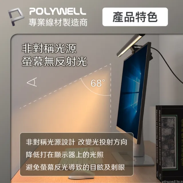 【POLYWELL】電腦螢幕掛燈 補光燈 USB-C供電