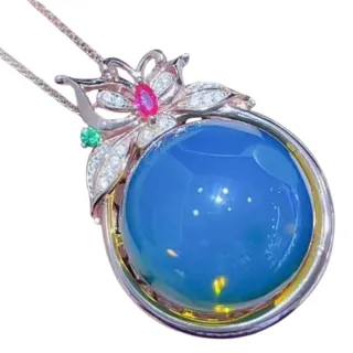 【勝弘珠寶】多明尼加藍珀蝶戀花項鍊-15mm(藍)
