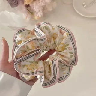 【INES】花藝大腸圈/韓國設計法式田園花藝油畫風大腸圈 髮圈 髮繩(3色任選)